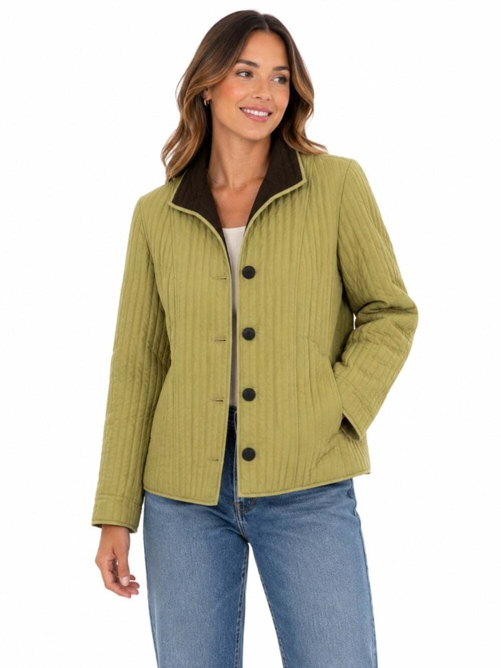 Sigrid Olsen Yellow 100% Silk Long Sleeve Quilted Button Front Blazer Jacket S